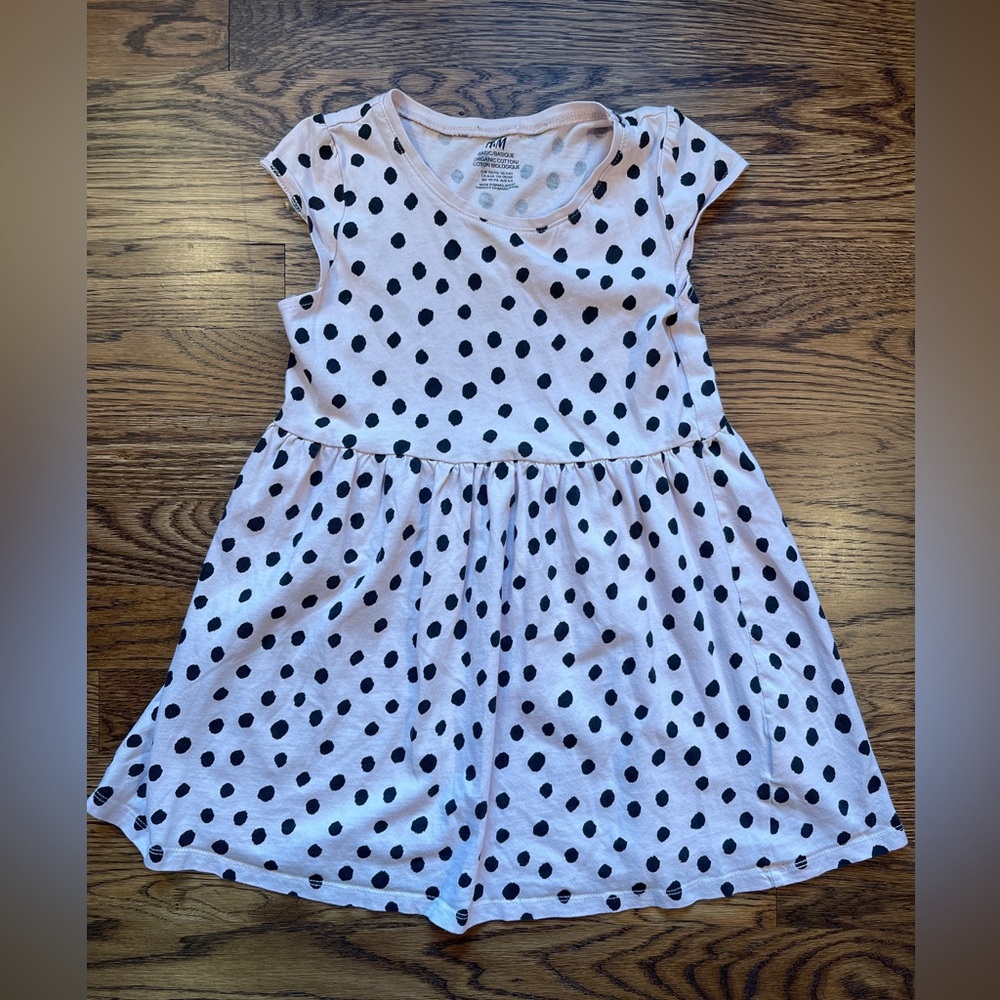 H&M Girls Blush Pink Dot Cap Sleeve Spring Summer Dress